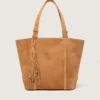 24/7 East West Bag in camel-colored suede with fringes
