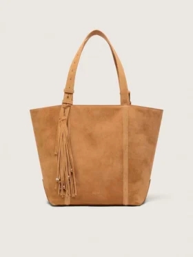 24/7 East West Bag in camel-colored suede with fringes