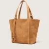 24/7 East West Bag in camel-colored suede with fringes