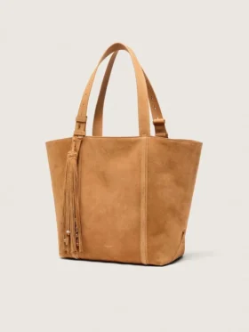 24/7 East West Bag in camel-colored suede with fringes