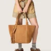 24/7 East West Bag in camel-colored suede with fringes