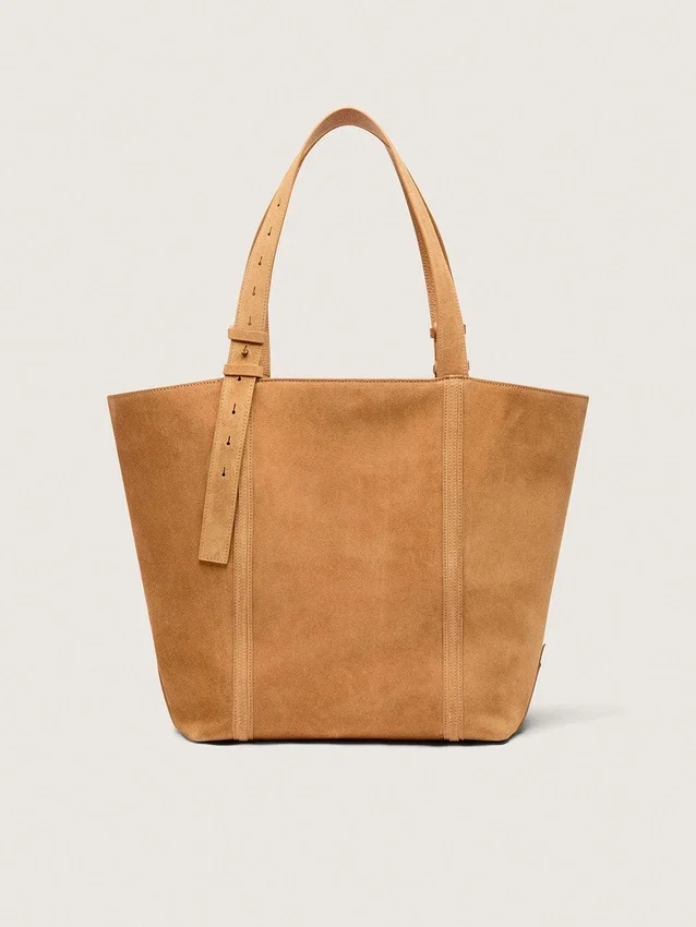 24/7 East West Bag in camel-colored suede with fringes
