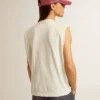 Aged white sleeveless T-shirt embellished with crystals