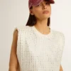 Aged white sleeveless T-shirt embellished with crystals