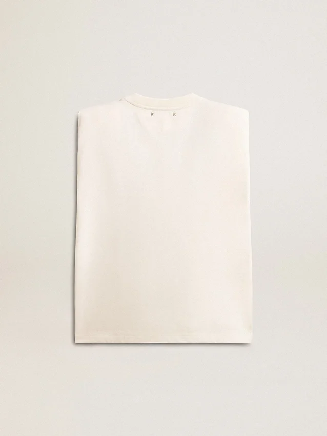 Aged white sleeveless T-shirt embellished with crystals