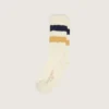 Aged-white socks with distressed details and two-tone stripes