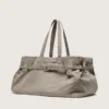 Anthracite canvas tote bag with embroidery and antique silver details