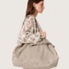 Anthracite canvas tote bag with embroidery and antique silver details