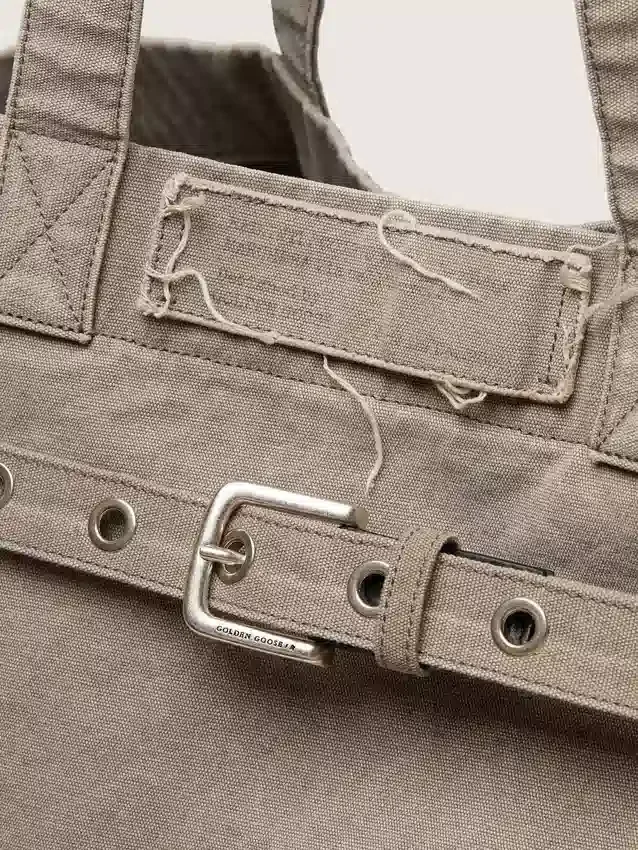 Anthracite canvas tote bag with embroidery and antique silver details