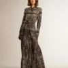 Anthracite-gray shirt dress with paisley print