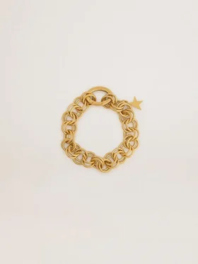 Antique gold-colored woven chain bracelet with star-shaped clasp