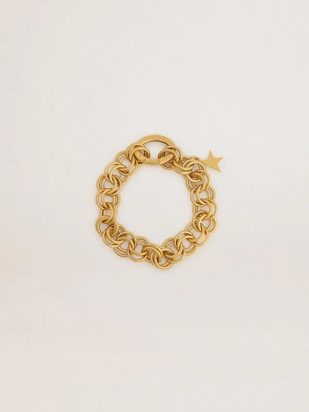 Antique gold-colored woven chain bracelet with star-shaped clasp