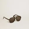 Aviator style sunglasses with black frame and lenses