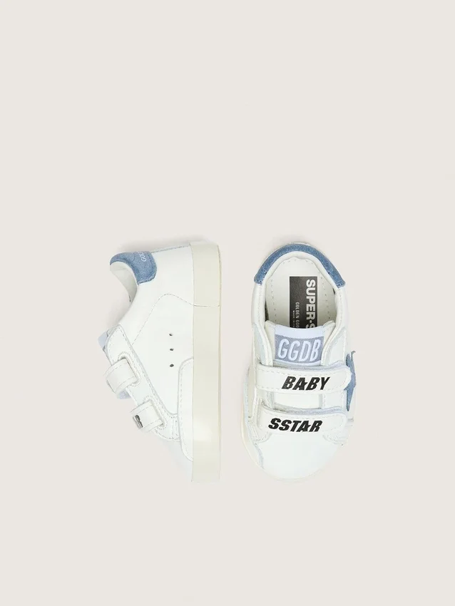 Baby Old School in white leather with denim-blue suede star