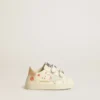 Baby School in nappa leather with pink rose motif and white suede star