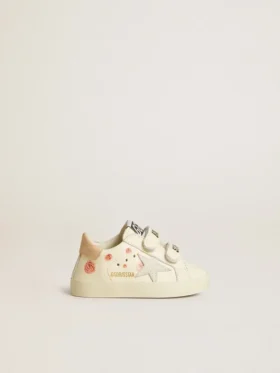 Baby School in nappa leather with pink rose motif and white suede star