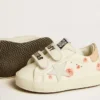 Baby School in nappa leather with pink rose motif and white suede star