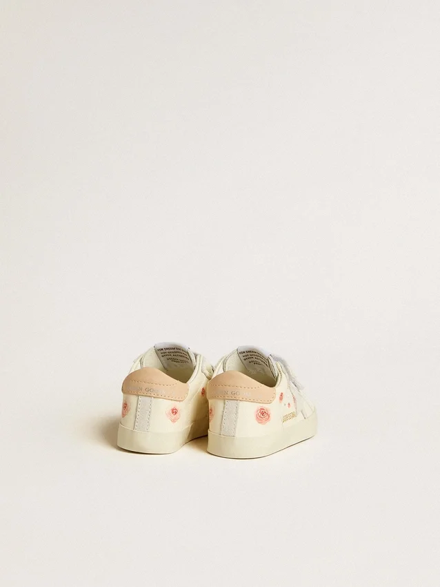 Baby School in nappa leather with pink rose motif and white suede star