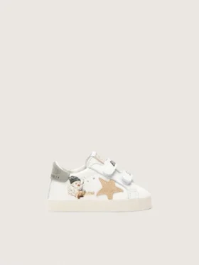 Baby School in nappa with beige suede star and mascot print