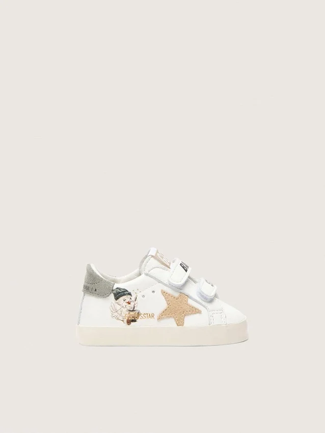 Baby School in nappa with beige suede star and mascot print