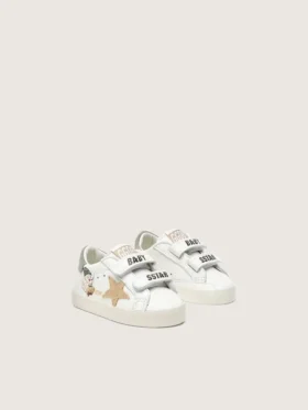 Baby School in nappa with beige suede star and mascot print