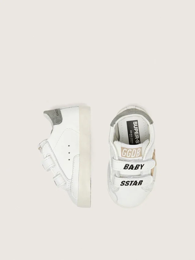 Baby School in nappa with beige suede star and mascot print