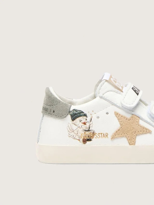 Baby School in nappa with beige suede star and mascot print