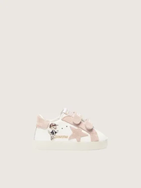 Baby School in nappa with pink suede star and mascot print