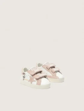 Baby School in nappa with pink suede star and mascot print