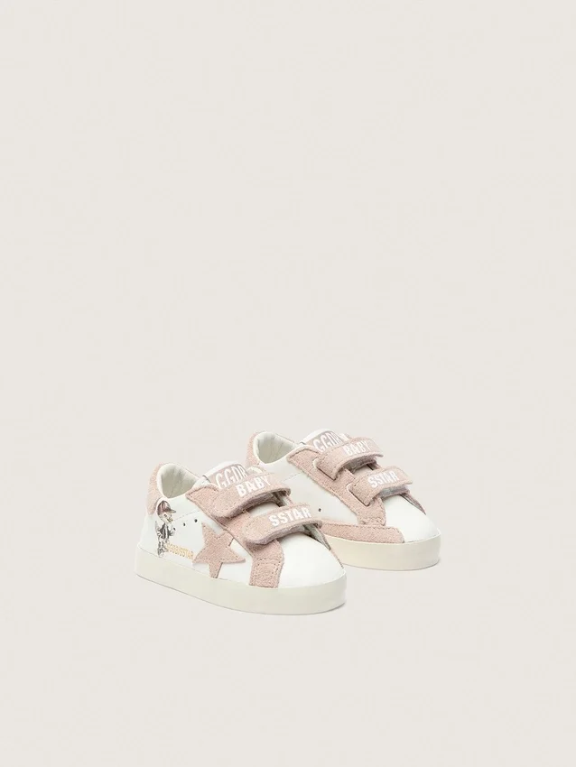 Baby School in nappa with pink suede star and mascot print