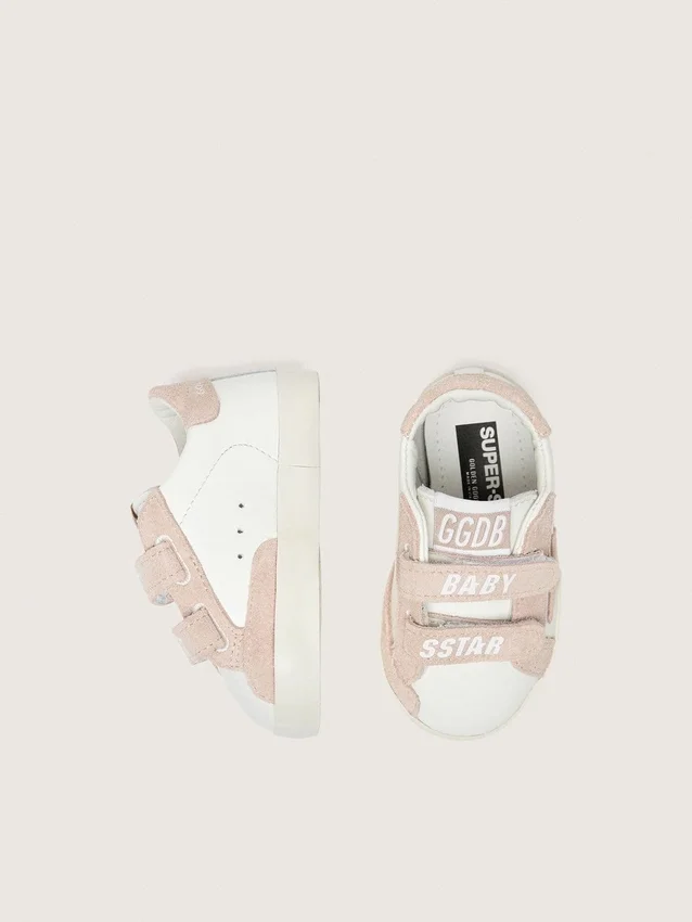 Baby School in nappa with pink suede star and mascot print
