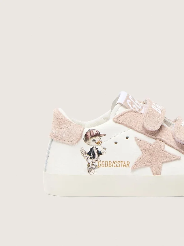 Baby School in nappa with pink suede star and mascot print