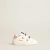 Baby School set in white nappa leather with pink leather heel tab