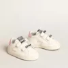 Baby School set in white nappa leather with pink leather heel tab