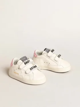 Baby School set in white nappa leather with pink leather heel tab