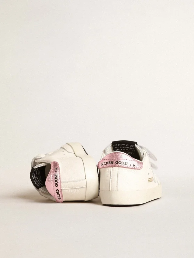 Baby School set in white nappa leather with pink leather heel tab