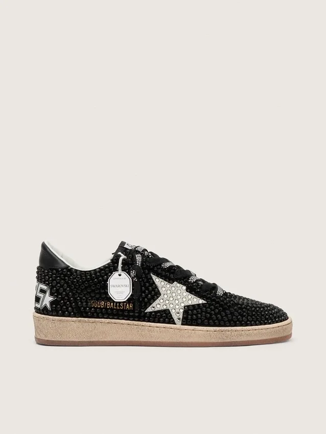 Ball Star in black suede with white star and Swarovski crystals