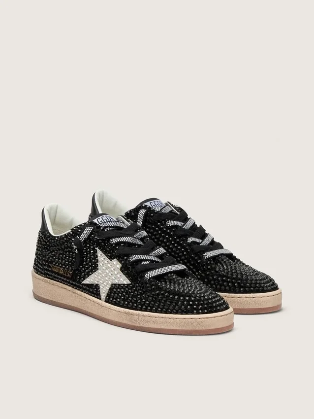Ball Star in black suede with white star and Swarovski crystals