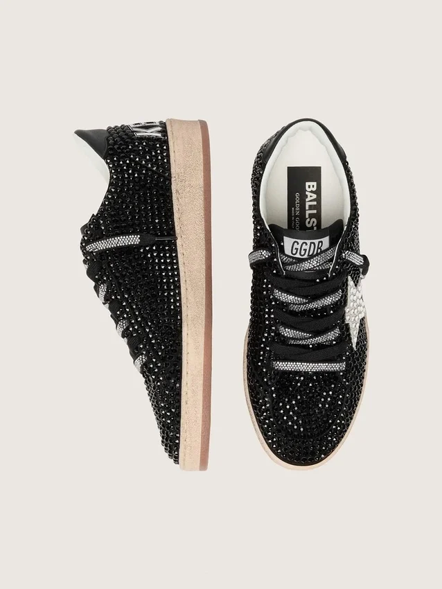 Ball Star in black suede with white star and Swarovski crystals
