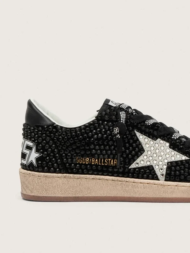 Ball Star in black suede with white star and Swarovski crystals