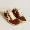 Ball Star in burgundy glitter with white leather star and heel tab