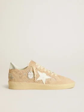 Ball Star in suede and Swarovski crystals with leather star and metallic heel tab