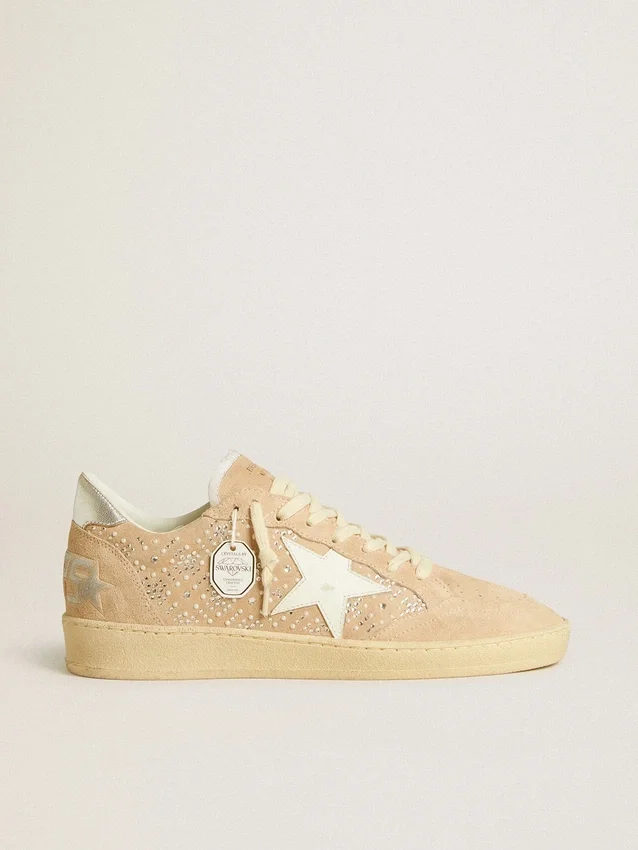 Ball Star in suede and Swarovski crystals with leather star and metallic heel tab