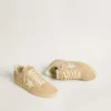 Ball Star in suede and Swarovski crystals with leather star and metallic heel tab
