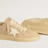 Ball Star in suede and Swarovski crystals with leather star and metallic heel tab