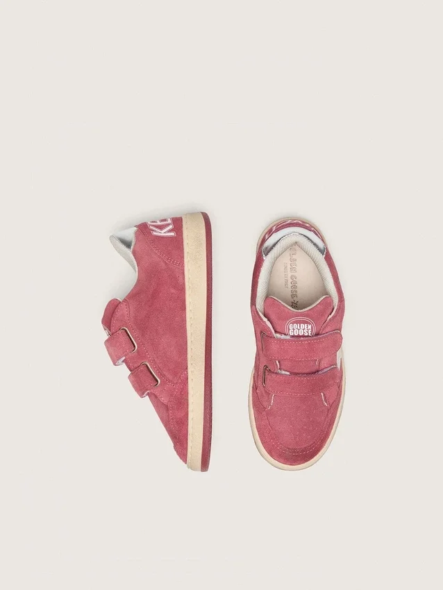 Ball Star Junior in red suede with white leather star and metallic silver heel tab