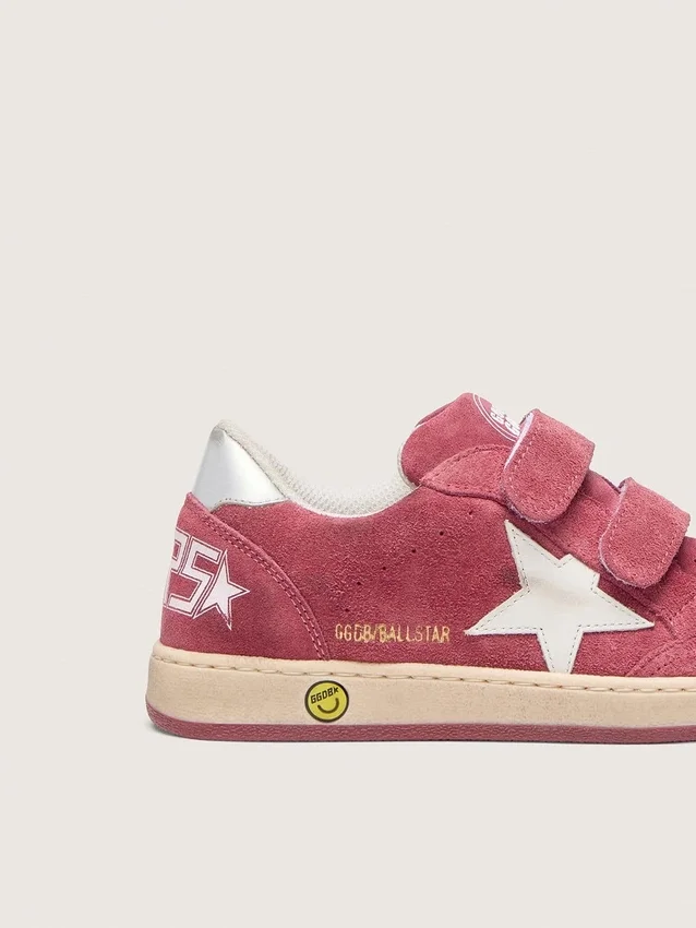 Ball Star Junior in red suede with white leather star and metallic silver heel tab