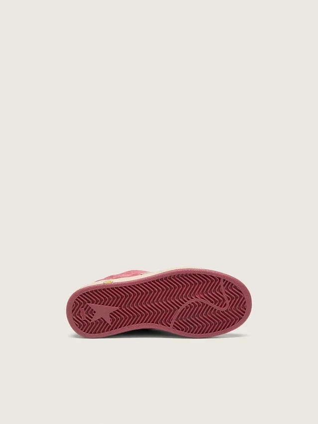 Ball Star Junior in red suede with white leather star and metallic silver heel tab