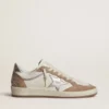 Ball Star LTD in white nappa leather and old rose suede with metallic silver leather star and heel tab