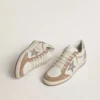 Ball Star LTD in white nappa leather and old rose suede with metallic silver leather star and heel tab